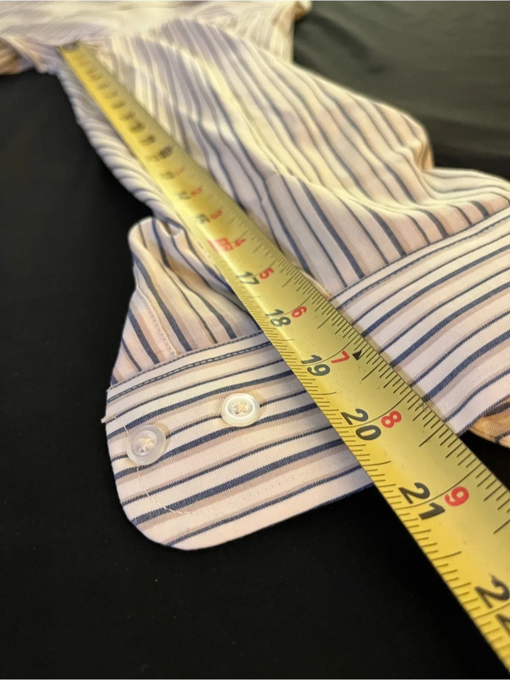 American Edition Mens Dress Shirt 15.5 32/33 Striped Blue Brown Made in USA VTG
